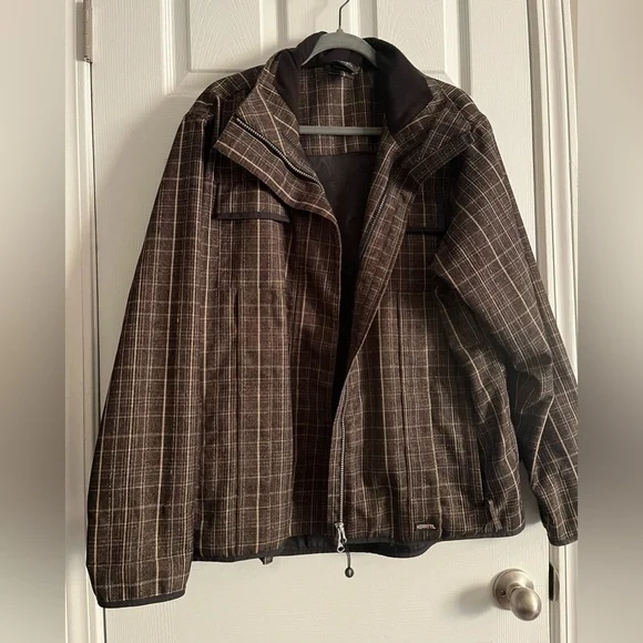 EUC KERRITS Women’s Plaid Equestrian Riding Jacket Barn Coat Size L Brown  Plaid